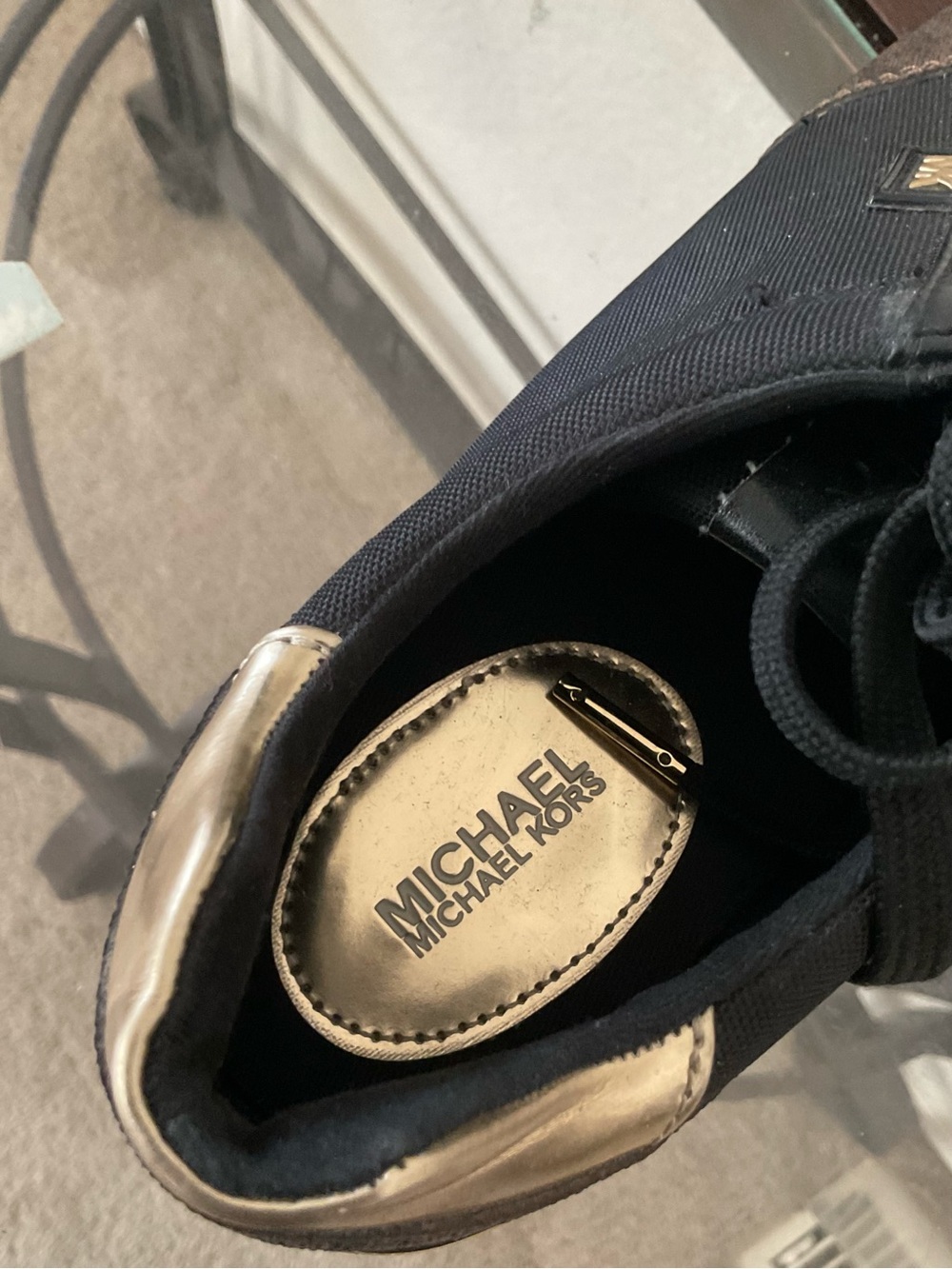 Michael Kors Black and Brown Platform Sneakers with Gold Trim - Picture 9 of 9
